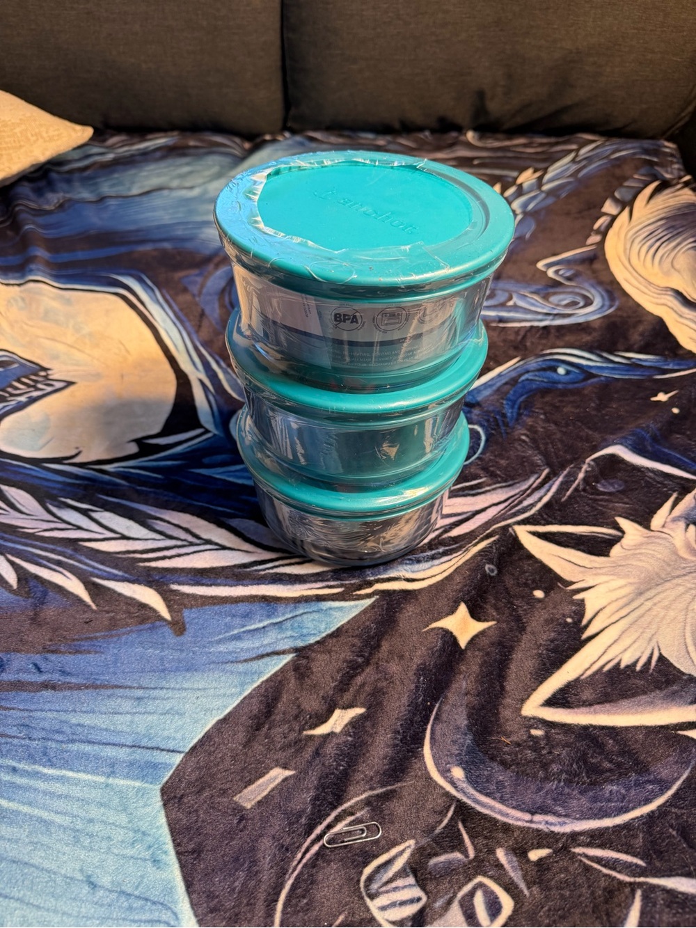Anchor Hocking Turquoise Stackable Food Storage Bowl Set - 3 Pack